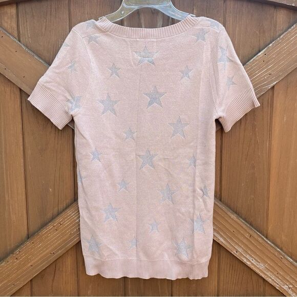 Chaser Light Pink w/Silver Stars Short Sleeve Sweater/Top. Medium Soft! New NWT - Picture 2 of 4